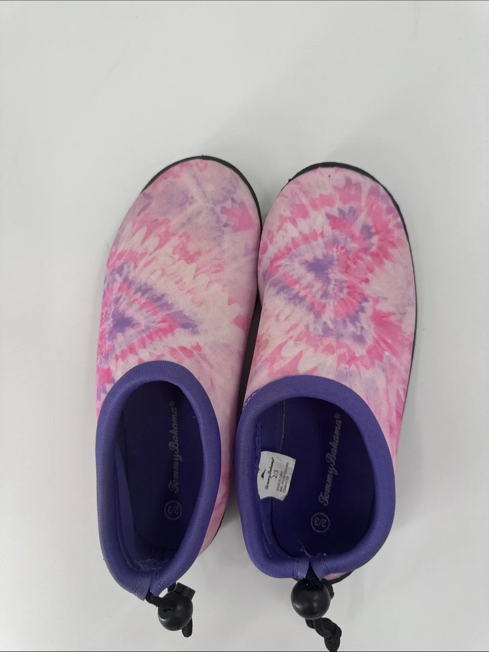 TOMMY BAHAMA Girls Pink & Purple Tie-Dye Slip-On Water Shoes Size 2/3 EUC